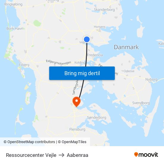 Ressourcecenter Vejle to Aabenraa map