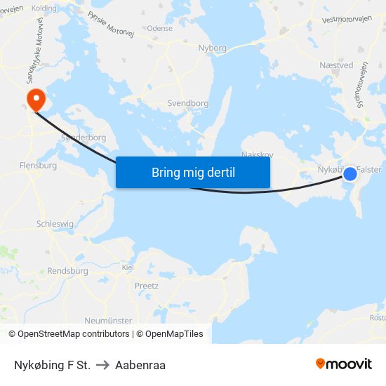 Nykøbing F St. to Aabenraa map