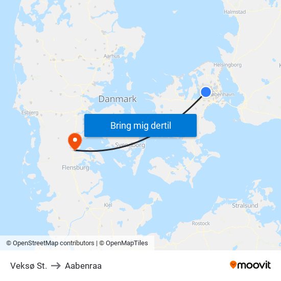 Veksø St. to Aabenraa map