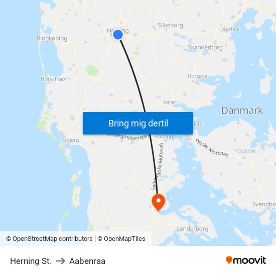 Herning St. to Aabenraa map