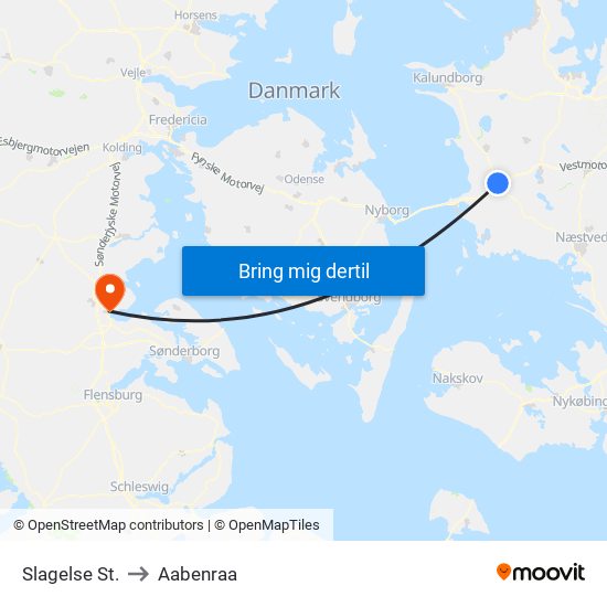 Slagelse St. to Aabenraa map