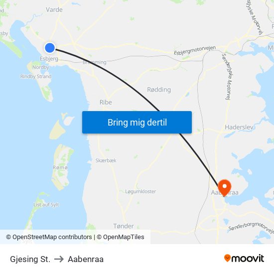Gjesing St. to Aabenraa map