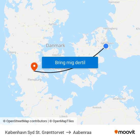 København Syd St. Grønttorvet to Aabenraa map