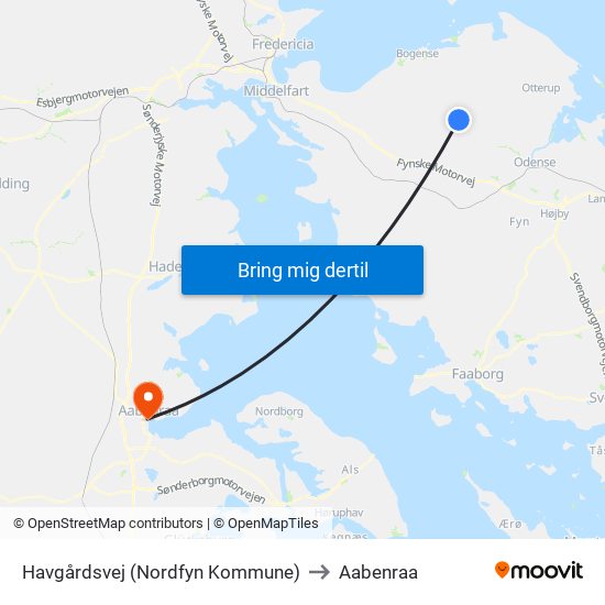 Havgårdsvej (Nordfyn Kommune) to Aabenraa map