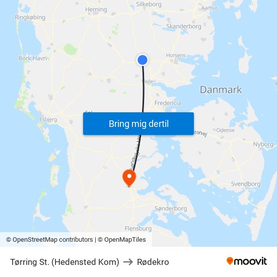 Tørring St. (Hedensted Kom) to Rødekro map