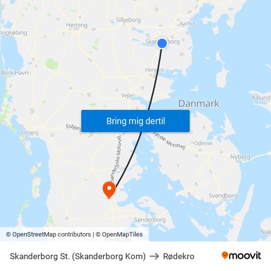 Skanderborg St. (Skanderborg Kom) to Rødekro map