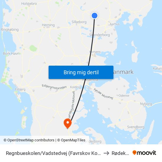 Regnbueskolen/Vadstedvej (Favrskov Kom) to Rødekro map