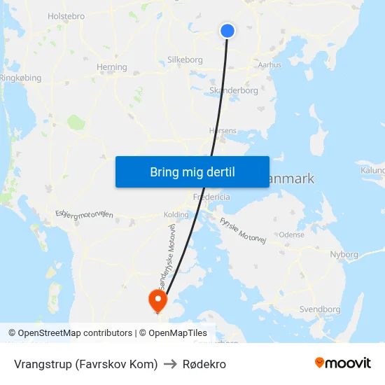 Vrangstrup (Favrskov Kom) to Rødekro map