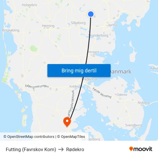 Futting (Favrskov Kom) to Rødekro map