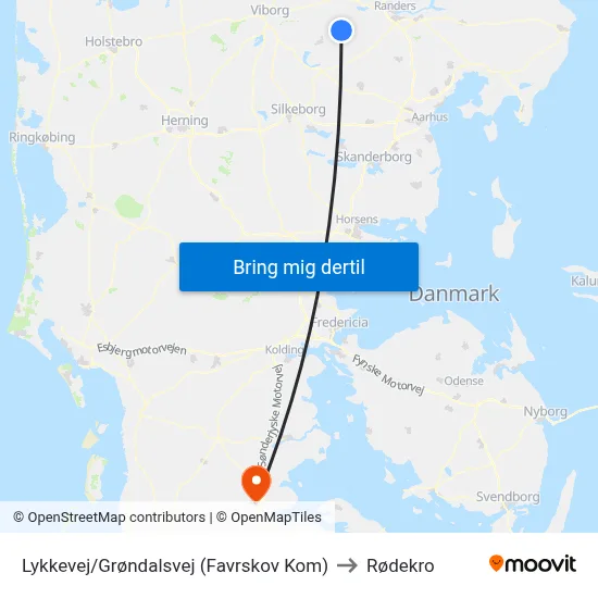 Lykkevej/Grøndalsvej (Favrskov Kom) to Rødekro map
