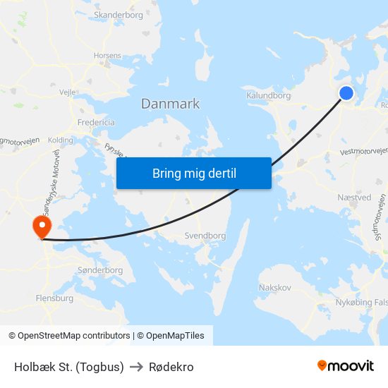 Holbæk St. (Togbus) to Rødekro map