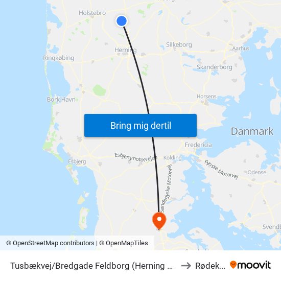 Tusbækvej/Bredgade Feldborg (Herning Kom) to Rødekro map