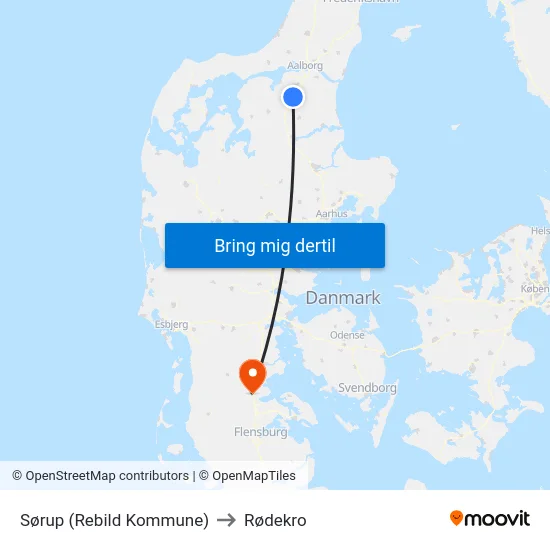Sørup (Rebild Kommune) to Rødekro map