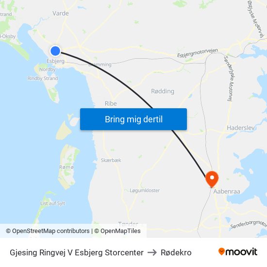 Gjesing Ringvej V Esbjerg Storcenter to Rødekro map