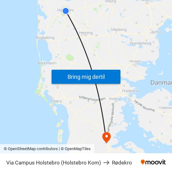 Via Campus Holstebro (Holstebro Kom) to Rødekro map