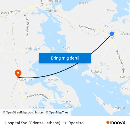 Hospital Syd (Odense Letbane) to Rødekro map