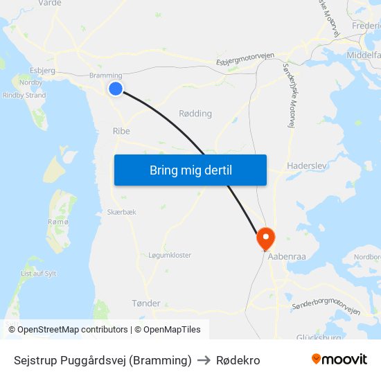 Sejstrup Puggårdsvej (Bramming) to Rødekro map