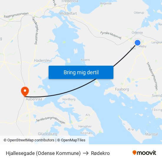 Hjallesegade (Odense Kommune) to Rødekro map