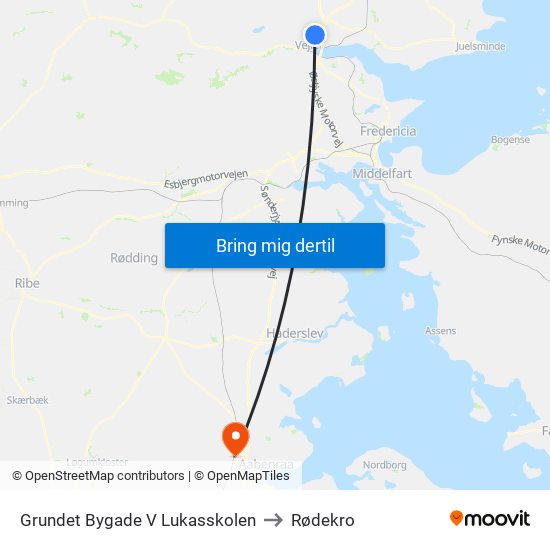 Grundet Bygade V Lukasskolen to Rødekro map