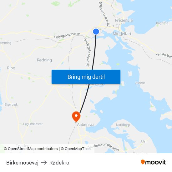 Birkemosevej to Rødekro map
