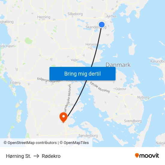 Hørning St. to Rødekro map