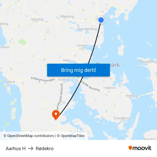 Aarhus H to Rødekro map