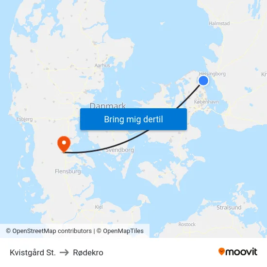 Kvistgård St. to Rødekro map