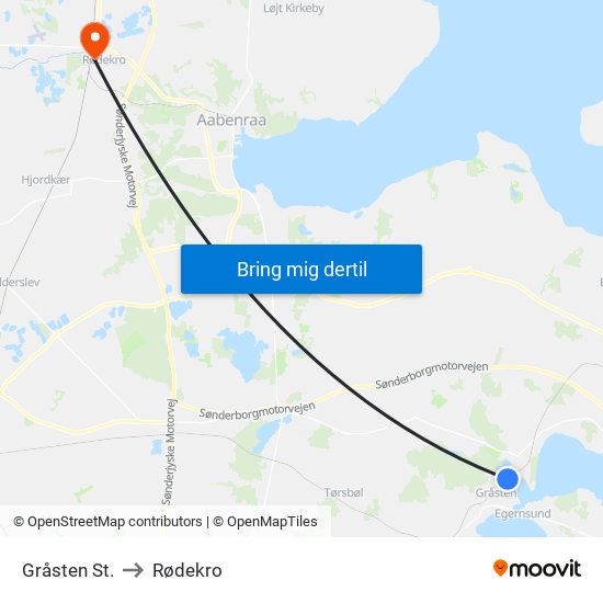 Gråsten St. to Rødekro map