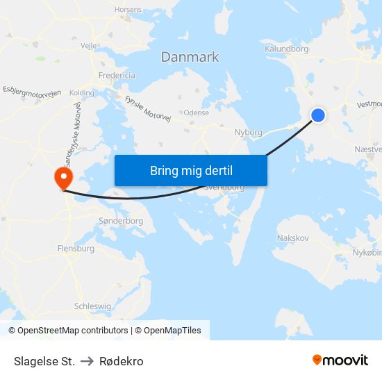 Slagelse St. to Rødekro map