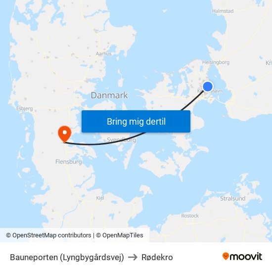 Bauneporten (Lyngbygårdsvej) to Rødekro map