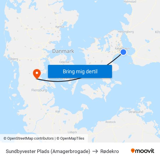 Sundbyvester Plads (Amagerbrogade) to Rødekro map