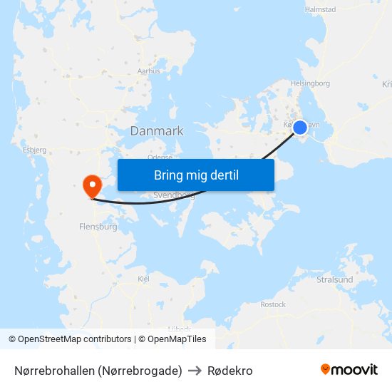 Nørrebrohallen (Nørrebrogade) to Rødekro map