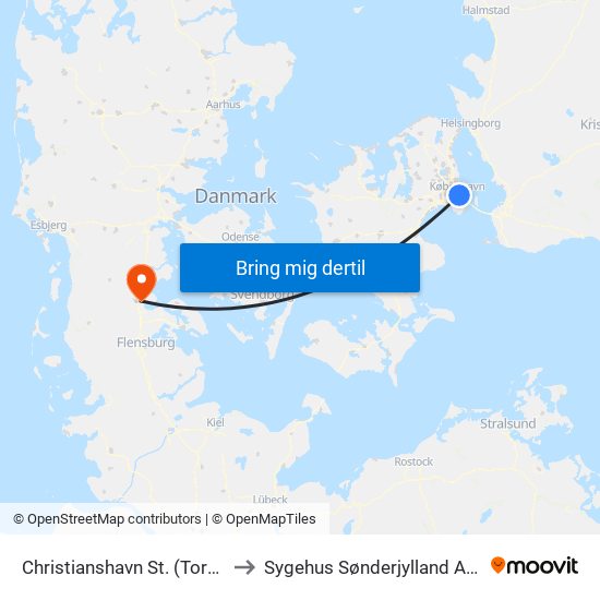 Christianshavn St. (Torvegade) to Sygehus Sønderjylland Aabenraa map