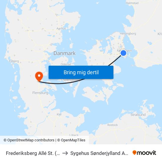 Frederiksberg Allé St. (Metro) to Sygehus Sønderjylland Aabenraa map