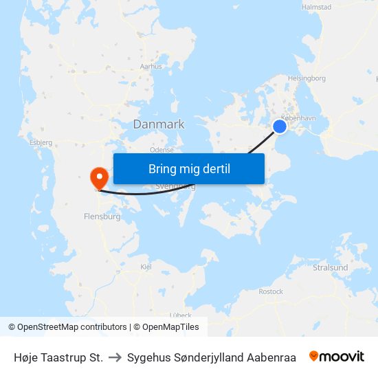 Høje Taastrup St. to Sygehus Sønderjylland Aabenraa map