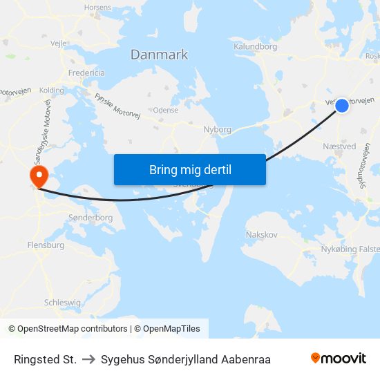 Ringsted St. to Sygehus Sønderjylland Aabenraa map