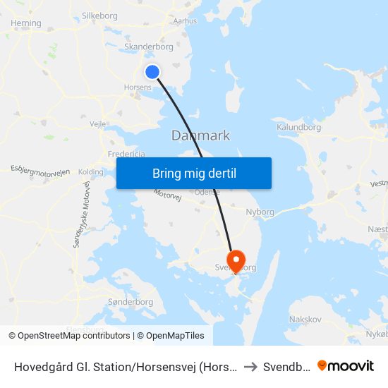 Hovedgård Gl. Station/Horsensvej (Horsens Kom) to Svendborg map