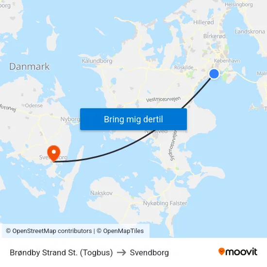Brøndby Strand St. (Togbus) to Svendborg map