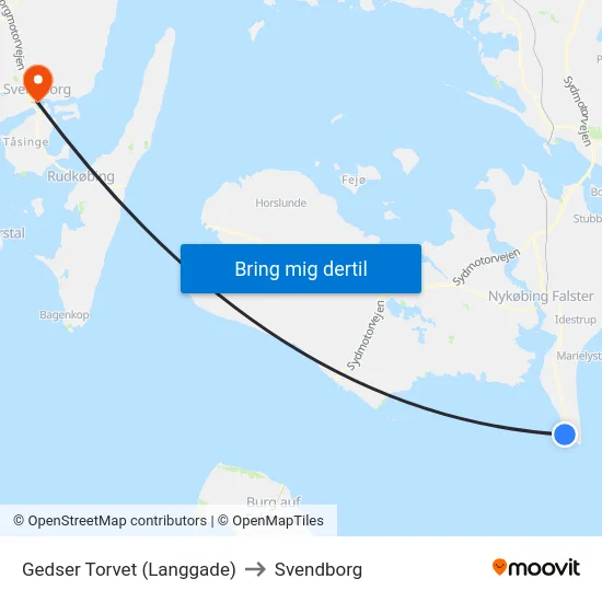 Gedser Torvet (Langgade) to Svendborg map