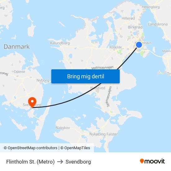 Flintholm St. (Metro) to Svendborg map