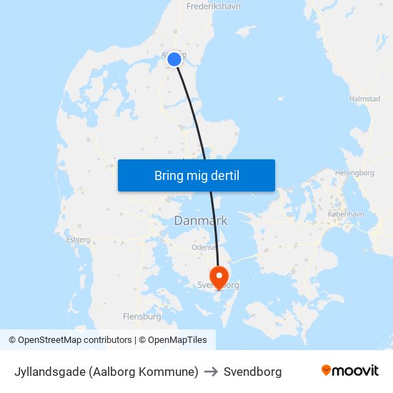 Jyllandsgade (Aalborg Kommune) to Svendborg map