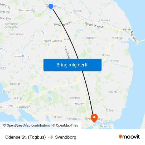 Odense St. (Togbus) to Svendborg map