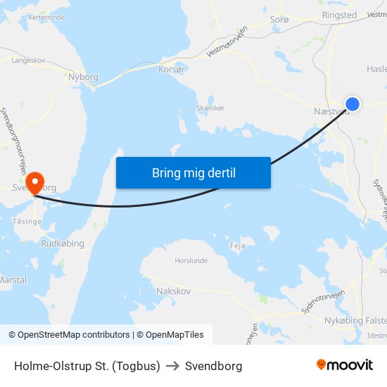 Holme-Olstrup St. (Togbus) to Svendborg map