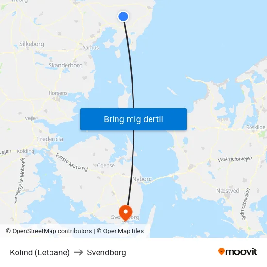 Kolind (Letbane) to Svendborg map