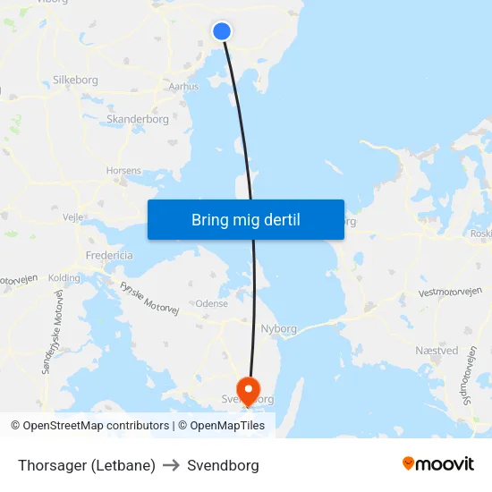 Thorsager (Letbane) to Svendborg map
