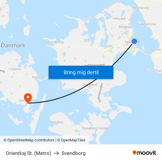 Orientkaj St. (Metro) to Svendborg map