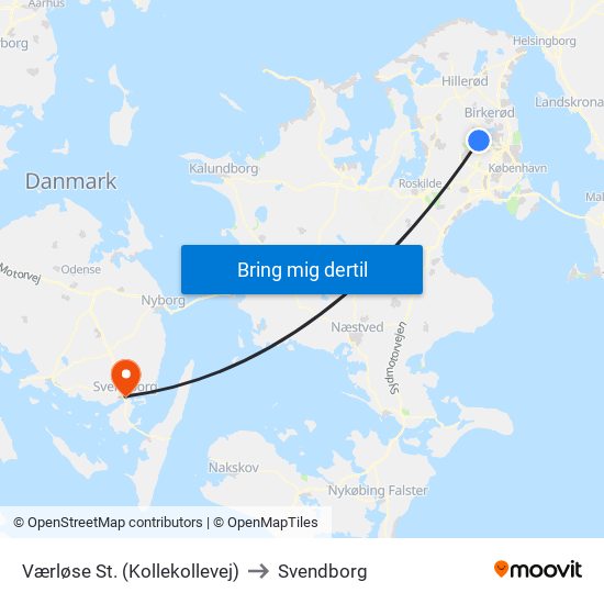 Værløse St. (Kollekollevej) to Svendborg map