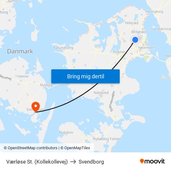 Værløse St. (Kollekollevej) to Svendborg map