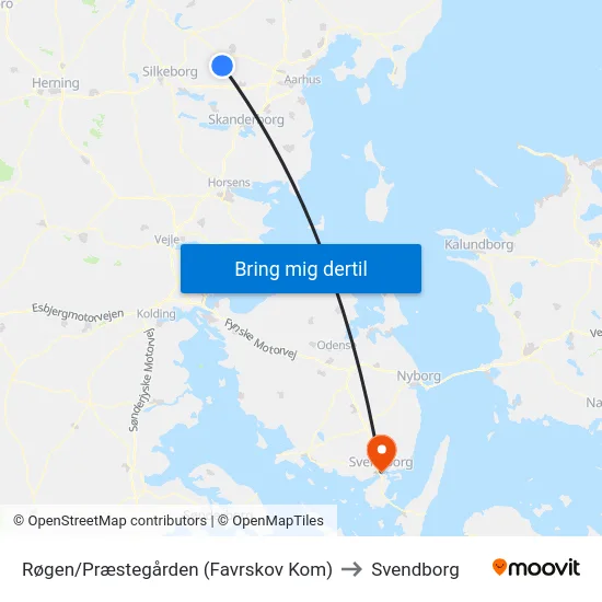Røgen/Præstegården (Favrskov Kom) to Svendborg map