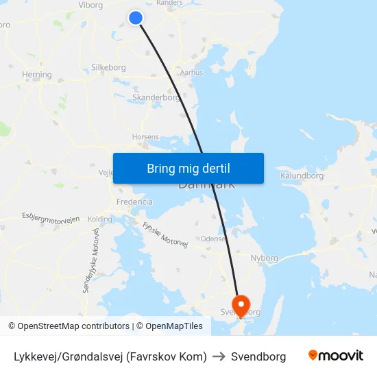 Lykkevej/Grøndalsvej (Favrskov Kom) to Svendborg map